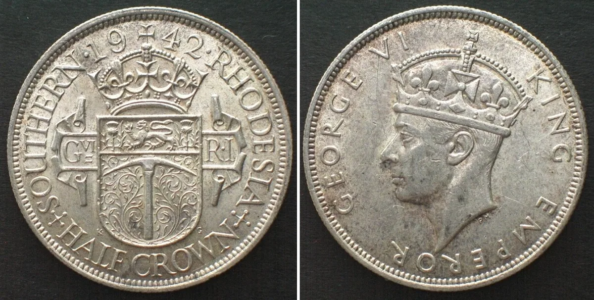 1942 SOUTHERN RHODESIA. 1/2 Crown 1942, GEORGE VI silver UNC!!!
