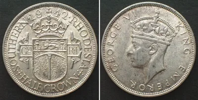 1942 SOUTHERN RHODESIA. 1/2 Crown 1942, GEORGE VI silver UNC!!!