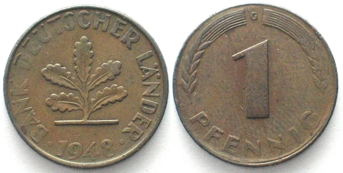 1948 Germany FEDERAL REPUBLIC 1 Pfennig 1948 G - MINT ERROR AU