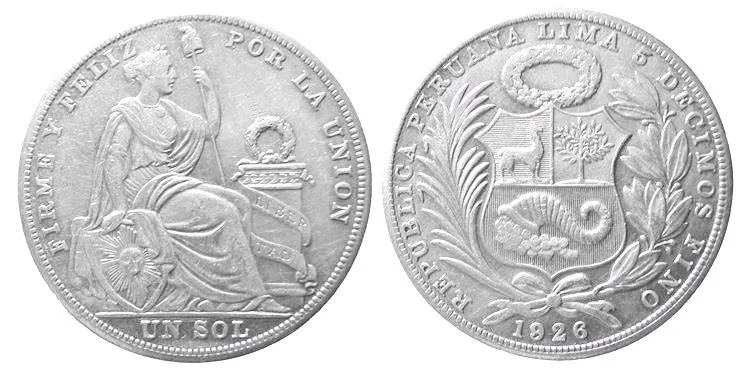 PERU, Republic. Lima. 1926. Silver 1 Sol