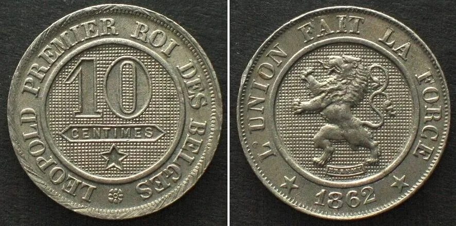 1862 BELGIUM 10 Centimes 1862 LEOPOLD I Cu-Ni UNC!