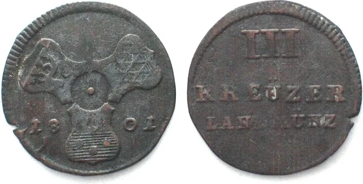 1801 LÖWENSTEIN-WERTHEIM-VIRNEBURG-ROCHEFORT 3 Kreuzer 1801 billon VF-XF VF-EF