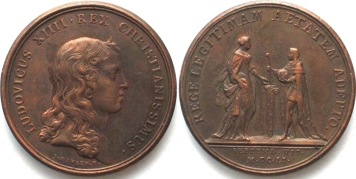 1651 1651. KING'S MAJORITY. AE Medal by Mauger 41mm AU