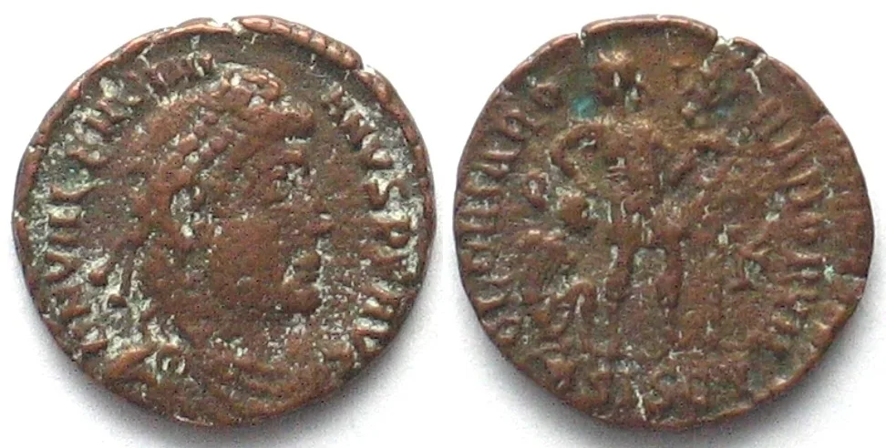 VALENTINIAN I (364-375 AD). AE Follis, BSISC, Siscia mint, GLORIA ROMANORVM, VF