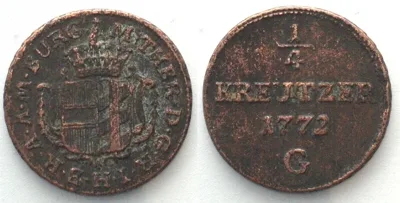 1772 Austria BURGAU 1/4 Kreuzer 1772 G MARIA THERESA copper SMALL FLAN! VF+