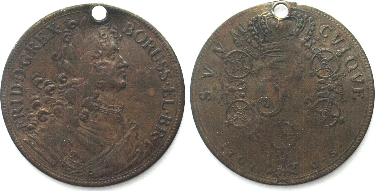 1707 PRUSSIA Thaler 1707 CS, FRIEDRICH I, off-metal strike in copper, VF+