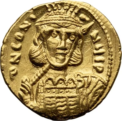 Constantine IV, with Heraclius and Tiberius. Solidus