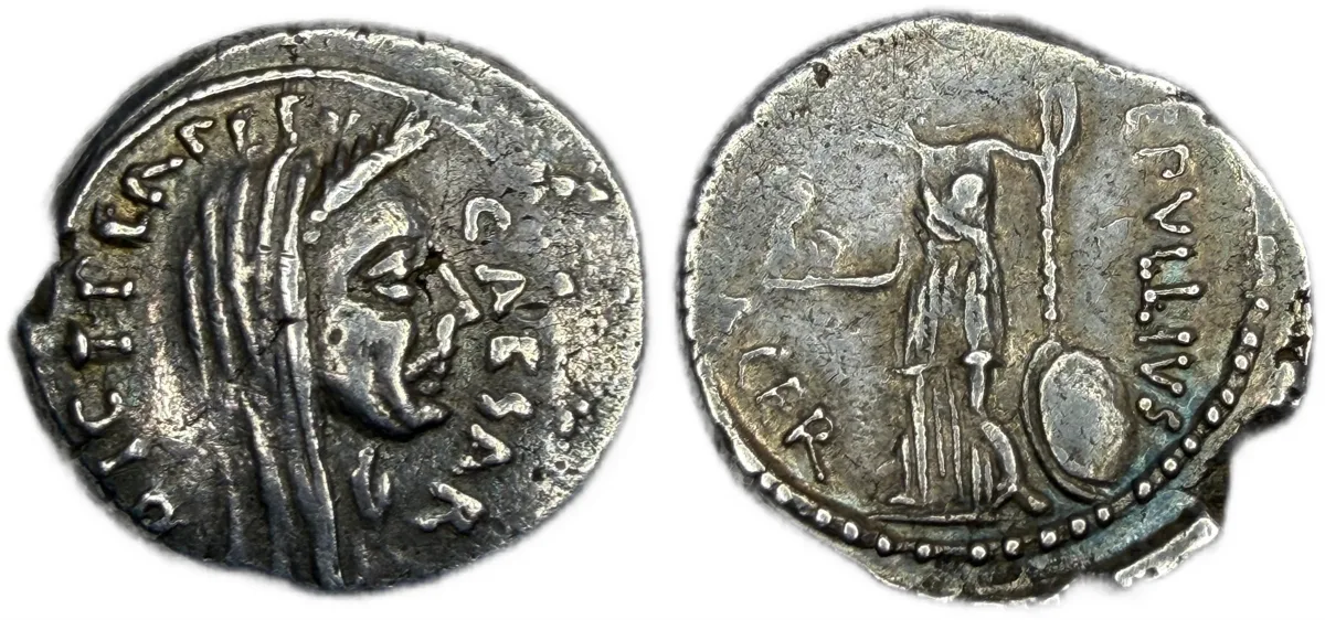 Julius Caesar P Sepullius Macer Denarius (Lifetime Portrait Coin)
