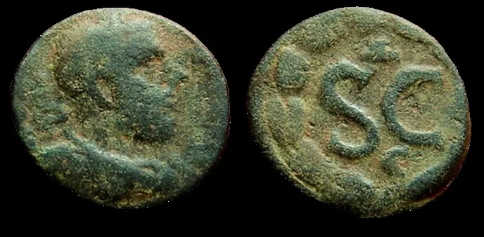 Macrinus 217-218 AD AE18 Syria Antioch, SC within wreath. 18.7mm 4.43gm