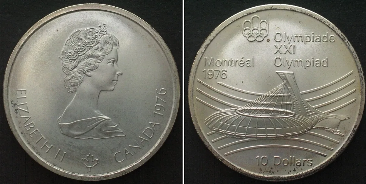 1976 CANADA 10 Dollars 1976, OLYMPICS MONTREAL, silver UNC