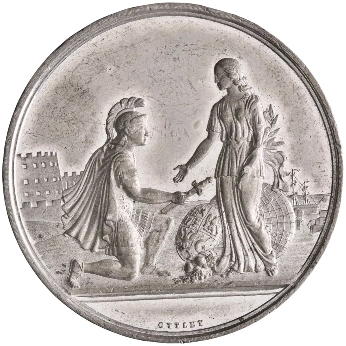 Britain: Victoria (1837-1901), tin medal (42.63g), 1856 CE. Commemorating the Peace of Paris and the end of the Crimean War against Russia. Dies engraved by Ottley.