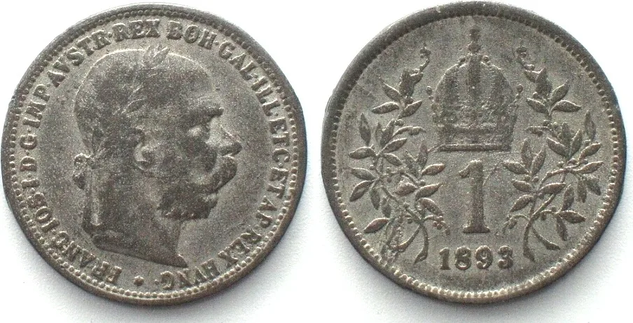 1893 AUSTRIA. 1 Corona 1893, FRANZ JOSEPH I, contemporary counterfeit EF