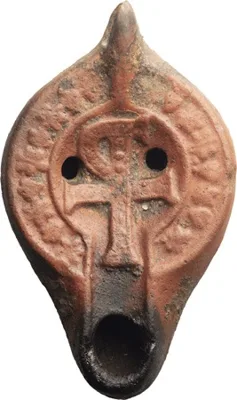 Roman North African Red-Ware Oil Lamp, Chi-Rho