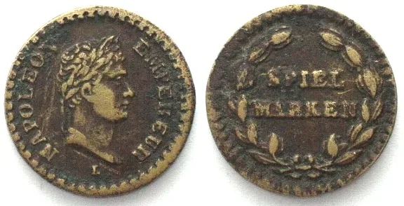 1805 NAPOLEON EMPEREUR. Game token by Lauer ND (ca. 1805), brass 14mm VF+