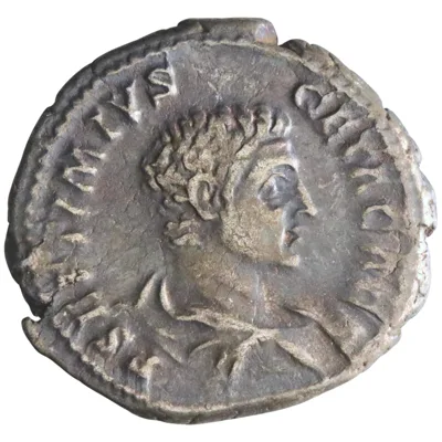 Roman: Geta, as Caesar (198-209), silver denarius (3.40g), Rome mint, 203-208 CE. Providentia standing left, holding wand over globe and sceptre.