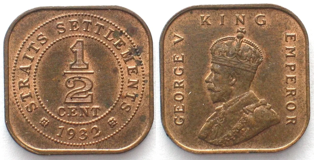 1932 STRAITS SETTLEMENTS 1/2 Cent 1932 GEORGE V bronze BU!!!