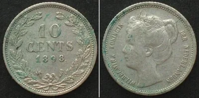1898 NETHERLANDS 10 Cents 1898 WILHELMINA silver SCARCE! VF-XF VF-EF