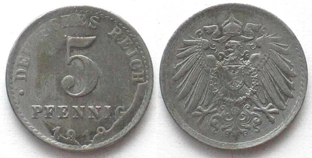 1919 GERMANY 5 Pfennig 1919 A iron Mint error FROM DAMAGED DIES EF