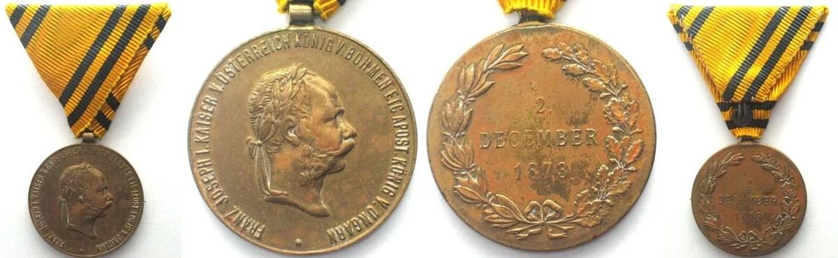 1912 AUSTRIA. War medal 2. December 1873 on ribbon of Mobilization Cross 1912-1913 EF-