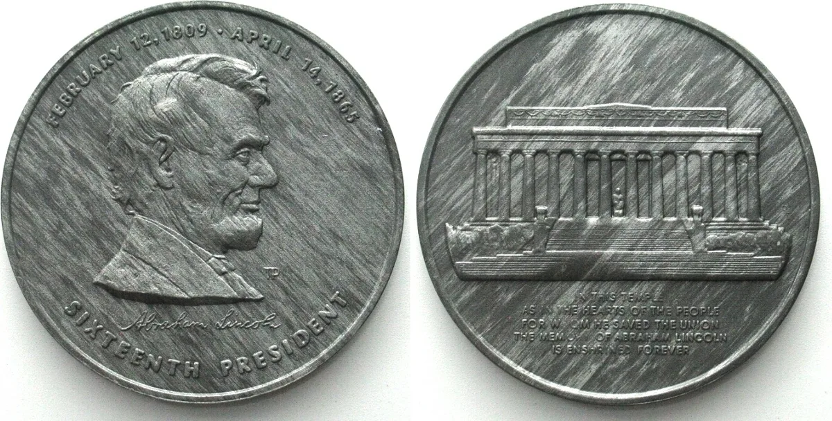 1960 Lincoln Memorial (ca. 1960) Pewter Medal 51mm UNC