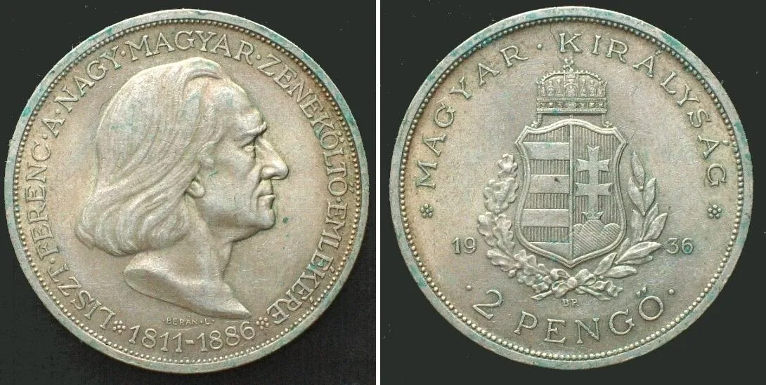 1936 HUNGARY 2 Pengo 1936 LISZT silver UNC-!