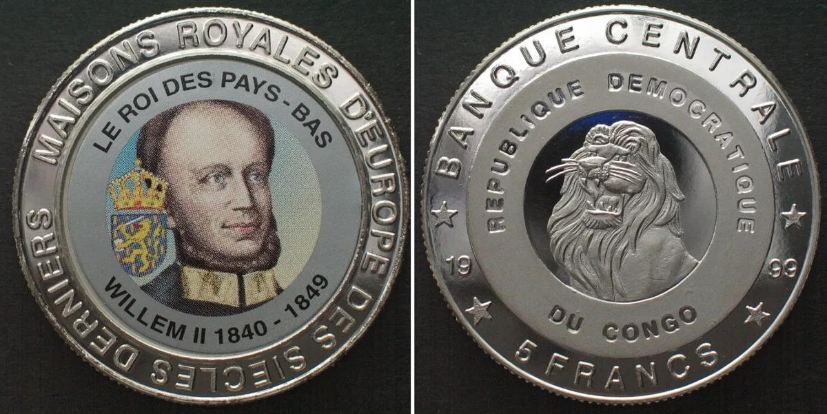 1999 CONGO 5 Francs 1999 Willem II ROYALS OF EUROPE Cu-Ni Proof
