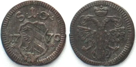 1770 German States NUREMBERG Pfennig 1770, billon XF EF