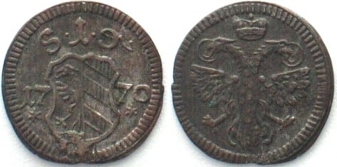 1770 German States NUREMBERG Pfennig 1770, billon XF EF