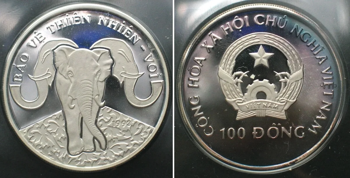 1993 VIET NAM 100 Dong 1993 Elephant WILDLIFE PROTECTION silver Proof