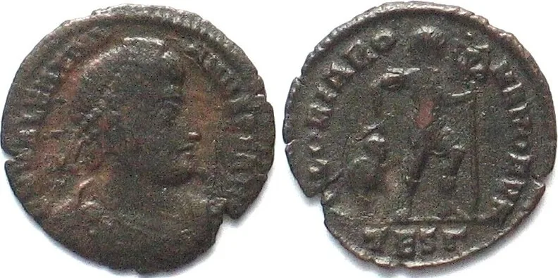 364-375 VALENTINIAN I (364-375 AD). AE3, Thessalonica mint, TESΓ, GLORIA ROMANORVM EF-