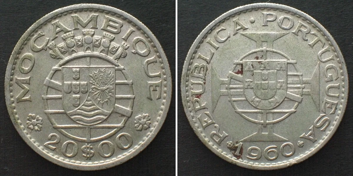 1960 MOZAMBIQUE. Portuguese, 20 Escudos 1960, silver, XF EF