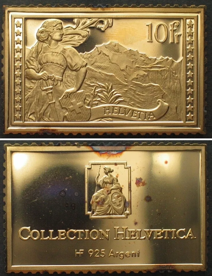 1985 COLLECTION HELVETICA, Hohe Werte 1914-1931, 10 Fr. Jungfrau, silver ingot Proof