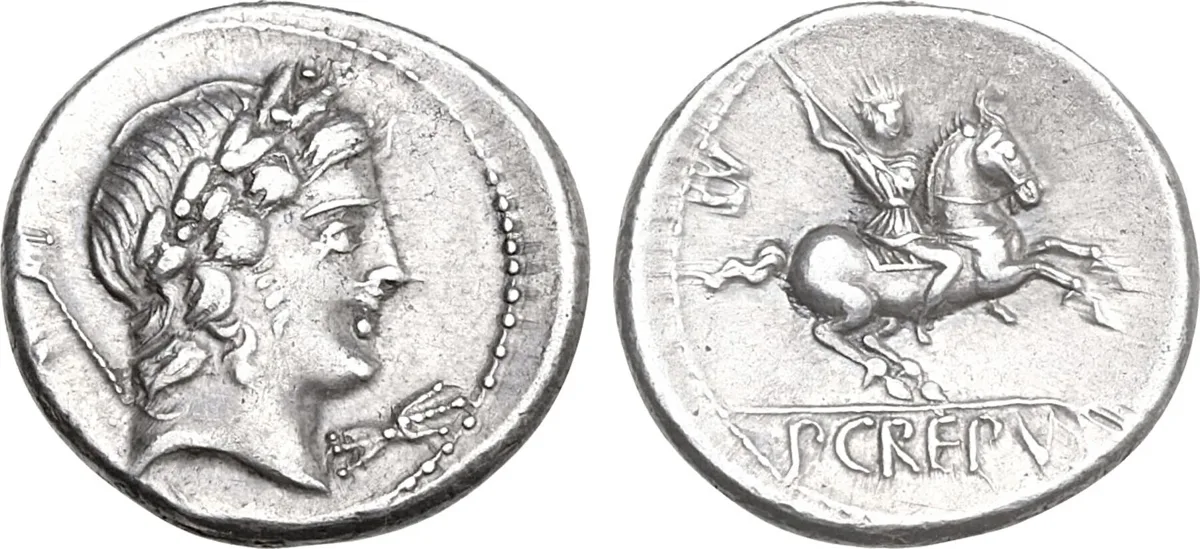 The Roman Republic. P. Crepusius. AR Denarius (3.96gr). Rome, circa 82 BC.