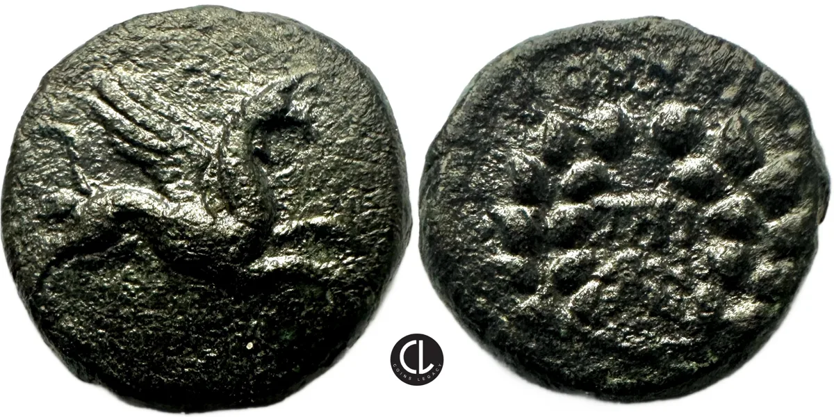 Ionie, Teos, AE Circa 4th Century BC, Griffin / THI-ΩN Within Wreath – RRRRR