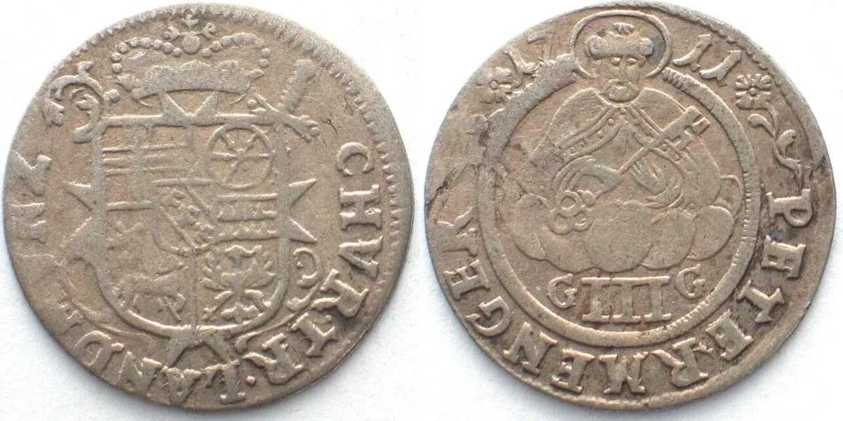 1711 German States TRIER. 3 Petermenger 1711 CARL JOSEPH OF LORRAINE silver aXF! EF-