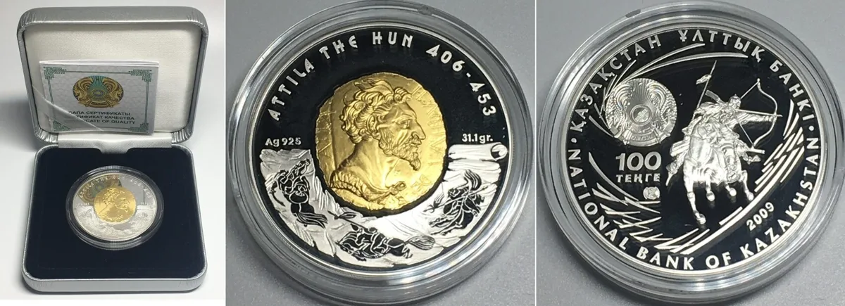 2009 KAZAKHSTAN 100 Tenge 2009 ATTILA THE HUN silver Proof SCARCE! Proof