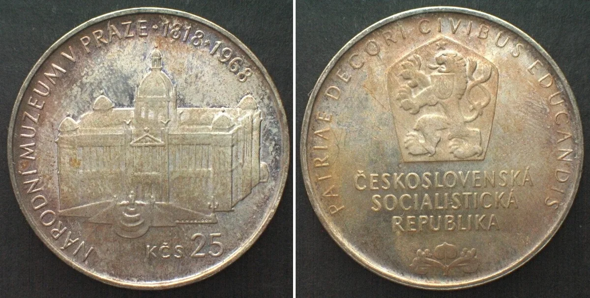 25 Kronen 1968 CZECHOSLOVAKIA. 25 Korun 1968, NATIONAL MUSEUM, silver Proof